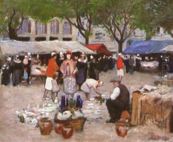 Jour De Marche A Concarneau Oil Painting by Jules-Alfred Herve-Mathe