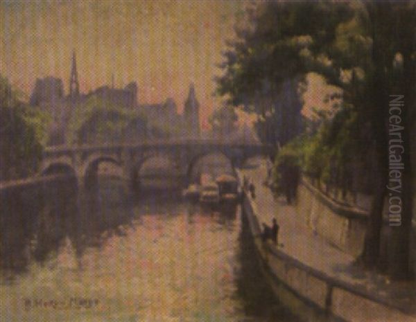 Paris, La Seine Au Dessus Du Pont Neuf Oil Painting by Jules-Alfred Herve-Mathe