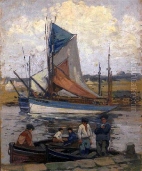 Retour Des Marins A Concarneau Oil Painting by Jules-Alfred Herve-Mathe