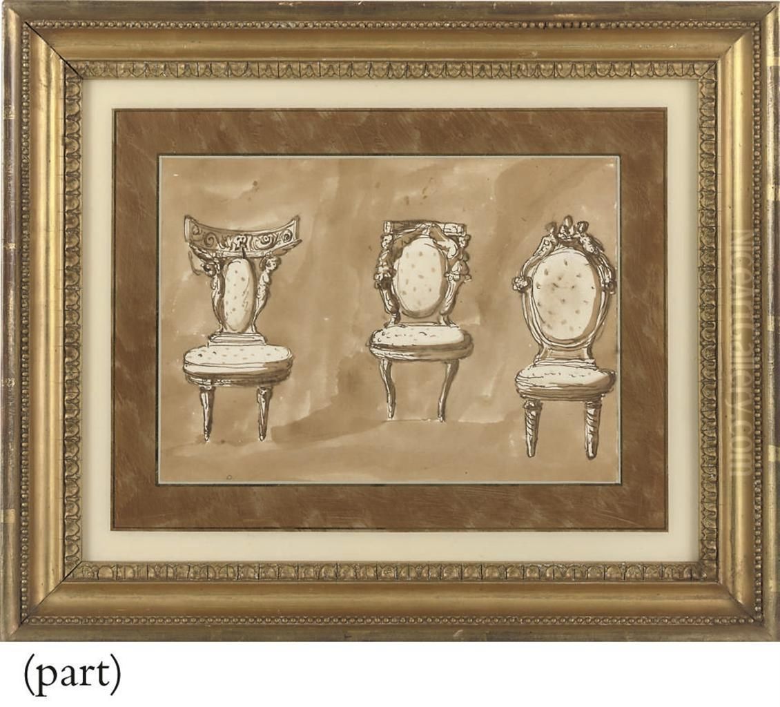 Six Studies Of Neo-classical Furniture Oil Painting by Giuseppe Barberi