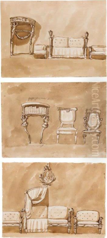 An Album Of 17 Designs For Furniture And Interiors Oil Painting by Giuseppe Barberi