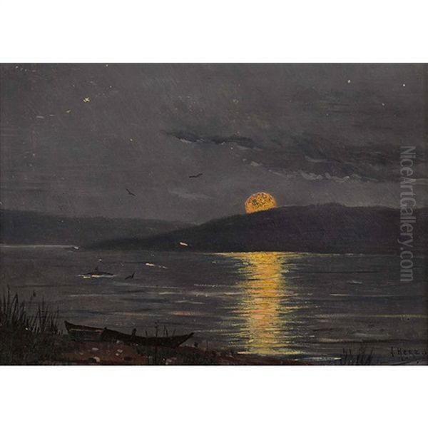 Sonnenuntergang Am See Oil Painting by Arthur Charles Henri Herzog