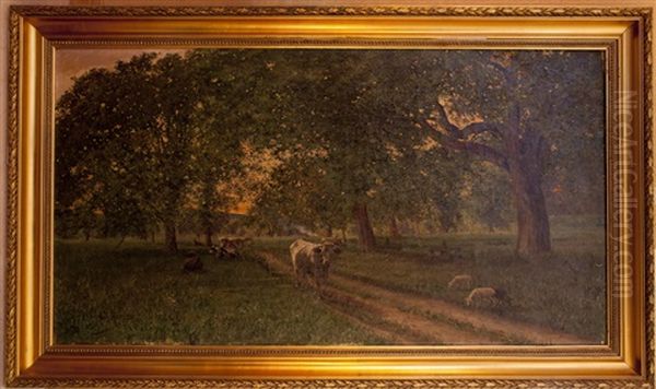 Verger Avec Vaches Et Moutons Oil Painting by Arthur Charles Henri Herzog