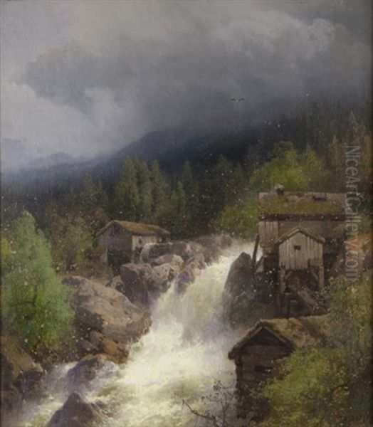 Sutter's Mill Oil Painting by Hermann Herzog