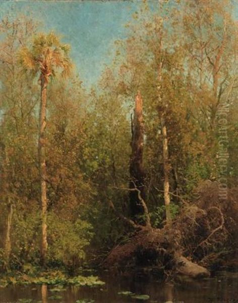 Florida Swamp Oil Painting by Hermann Herzog