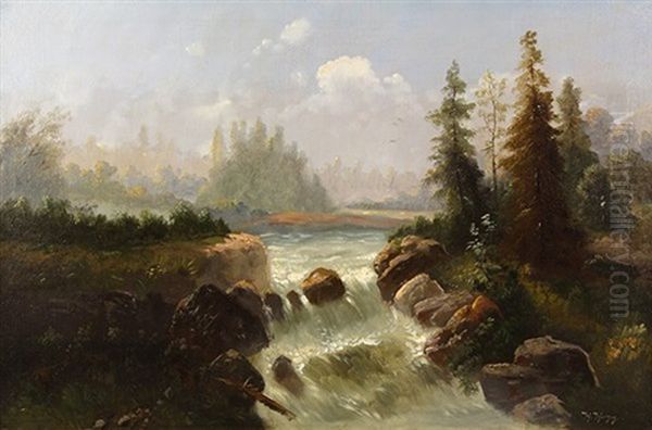 Mountain Stream Oil Painting by Hermann Herzog