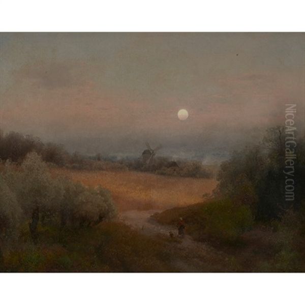 Dutch Landscape Oil Painting by Hermann Herzog