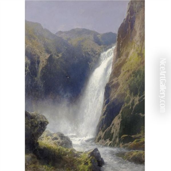 Voeringfoss, Hardanger (norway) Oil Painting by Hermann Herzog