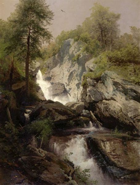 Waterfall Oil Painting by Hermann Herzog