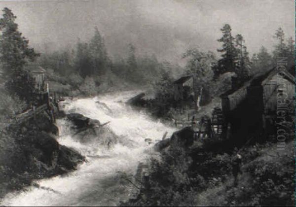 Cascades At The Mill Oil Painting by Hermann Herzog
