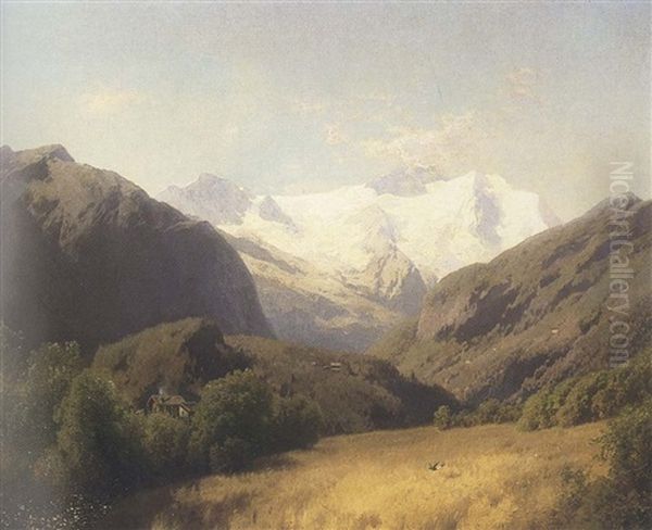 Jungfrau Mountains Oil Painting by Hermann Herzog