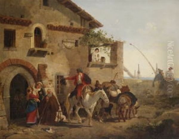 Abschied Vor Der Osteria Oil Painting by Peter Heinrich Lambert Von Hess