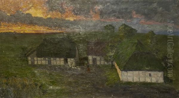 Gehoft Im Abendrot Oil Painting by Carl Hessmert