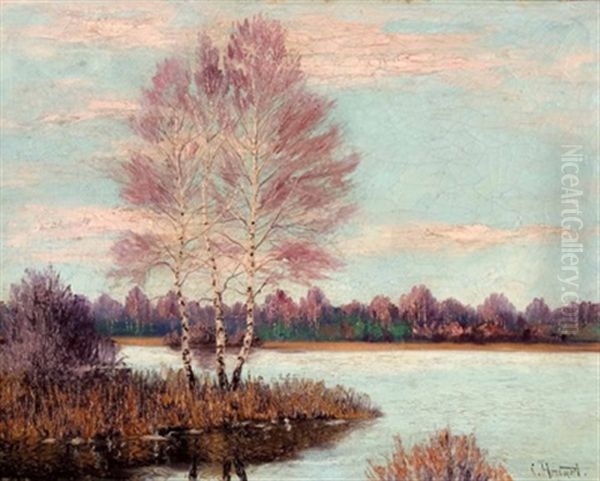 Herbstliche Seelandschaft Oil Painting by Carl Hessmert