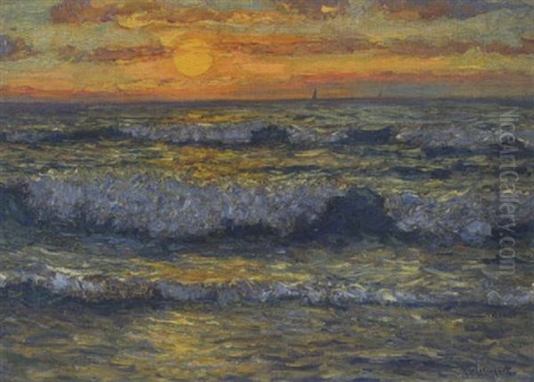 Meereswogen Bei Sonnenuntergang Oil Painting by Carl Hessmert