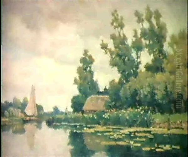 Flusslandschaft Mit Segelboot Oil Painting by Johannes Albertus Hesterman Jr.