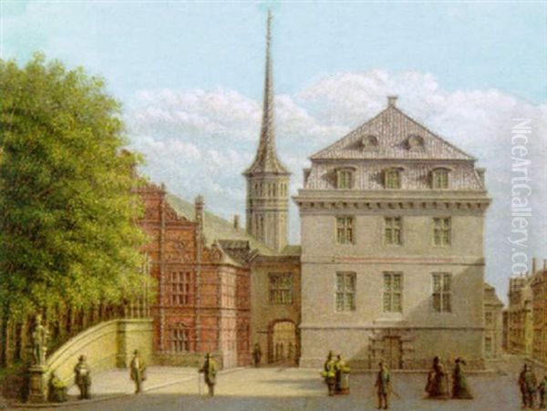 Borsen Og Den Gamle Nationalbank Oil Painting by Christian (Frederik) Hetsch