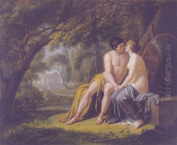 Mars And Venus Unter Einem Baum Sitzend Oil Painting by Philipp Friedrich Von Hetsch
