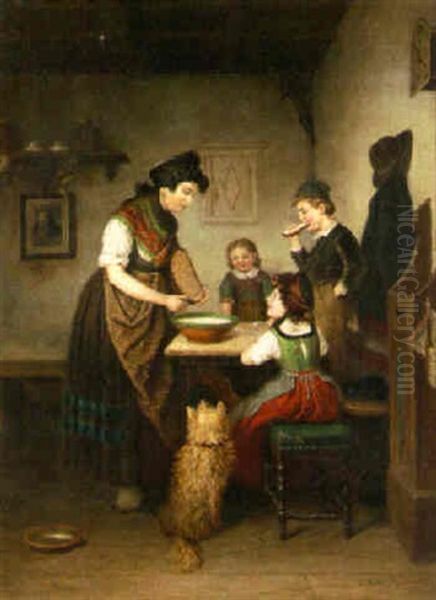 Preparing An Afternoon Meal Oil Painting by Karl Hetz
