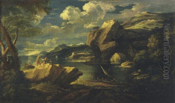 Marina Mediterranea Con Promontorio Roccioso Oil Painting by Jacob De Heusch