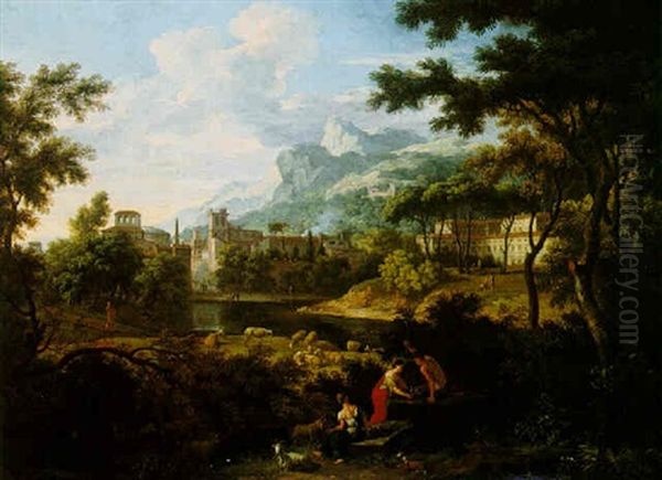 Classical Landscape With Shepherds Oil Painting by Jacob De Heusch