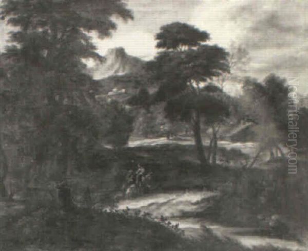A Wooded Landscape With Drovers On A Track Oil Painting by Willem de Heusch