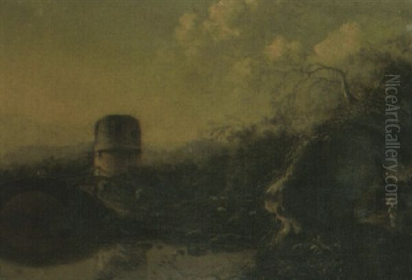 An Italianate Landscape With A Peasant Woman On A Rocky Path Oil Painting by Willem de Heusch