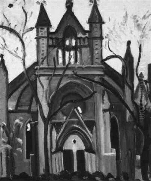 Village Church Oil Painting by Prudence Heward