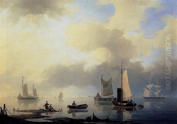 Shipping On A Calm Sea Oil Painting by Herman Henry op der Heyde