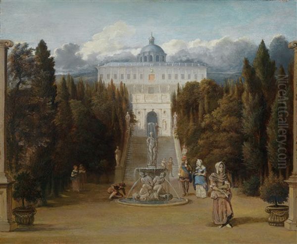 Eine Phantastische Ansicht Des Parks Einer Villa In Der Umgebung Von Rom (villa D' Este, Castel Gandolfo?) Oil Painting by Jan Van Der Heyden
