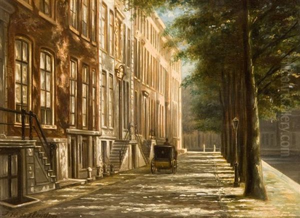Noble Grachtenstrase In Amsterdam Oil Painting by Johannes Hermanus Van Heyden