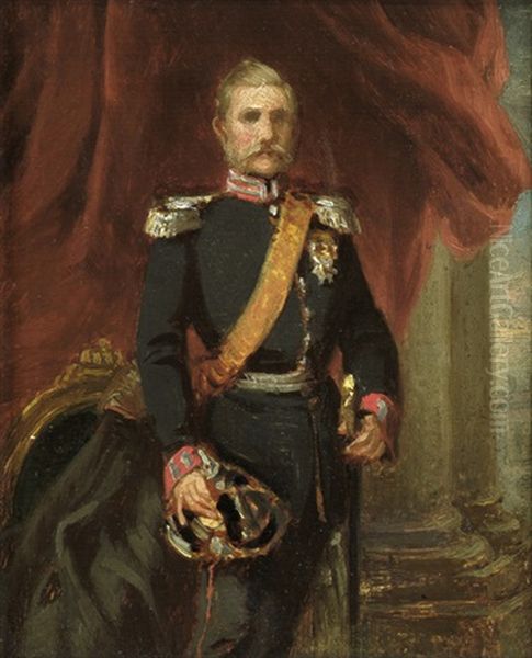 Bildnis Des Kronprinzen Friedrich Wilhelm Von Preusen In Uniform Vor Rotem Vorhang Oil Painting by Otto Johann Heinrich Heyden
