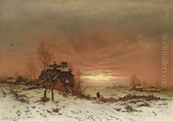 Winterlandschaft Mit Einer Burg Und Einem Jager Oil Painting by Friedrich Josef Nicolai Heydendahl