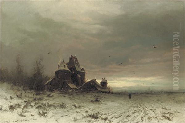 A Castle In A Winter Landscape Oil Painting by Friedrich Josef Nicolai Heydendahl