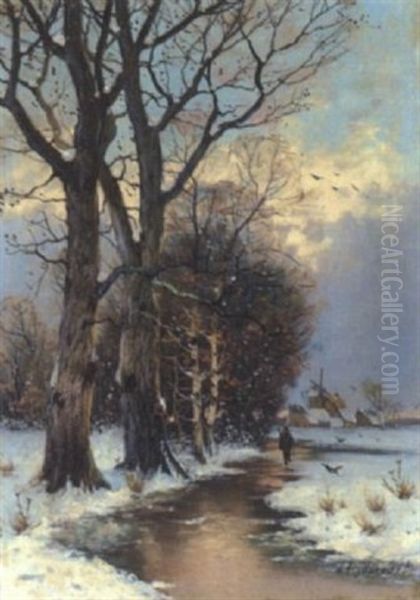 Abend Uber Niederrheinischer Winterlandschaft Oil Painting by Friedrich Josef Nicolai Heydendahl