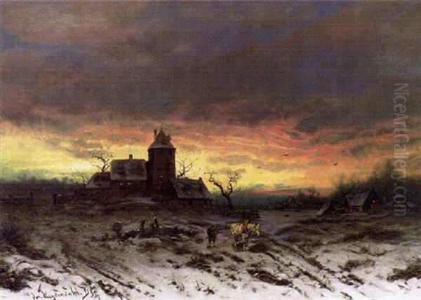 Winterlandschaft Bei Sonnenuntergang Oil Painting by Friedrich Josef Nicolai Heydendahl