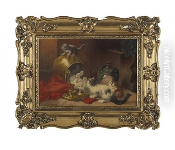 Kittens At Play Oil Painting by Arthur Heyer