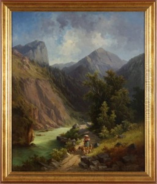 Sommerlicher Gebirgspfad Oil Painting by Georg Heyer