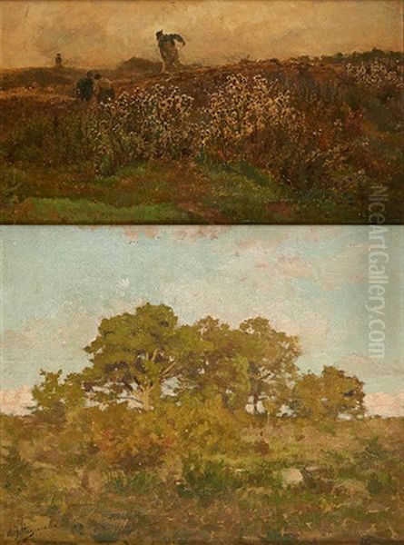 Les Chardons; Paysage (2 Works) Oil Painting by Adrien Josef Heymans