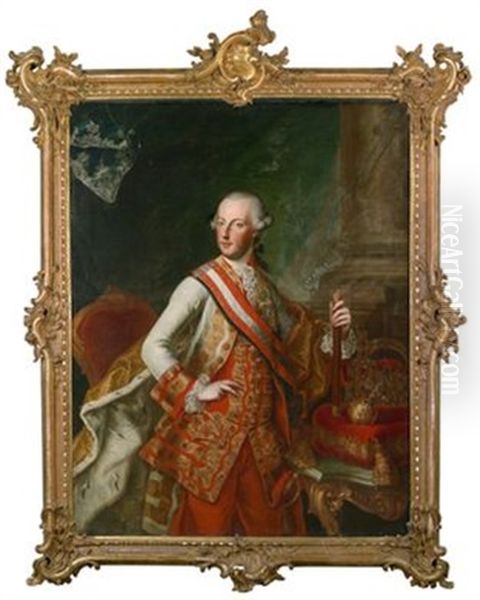 Staatsportrat Kaiser Josephs Ii., Neben Ihm Die Reichskrone Und Der Reichsapfel Oil Painting by Joseph Hickel