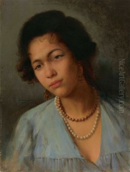 Portrait Of A Filipina Oil Painting by Felix Resurreccion Hidalgo Y Padilla