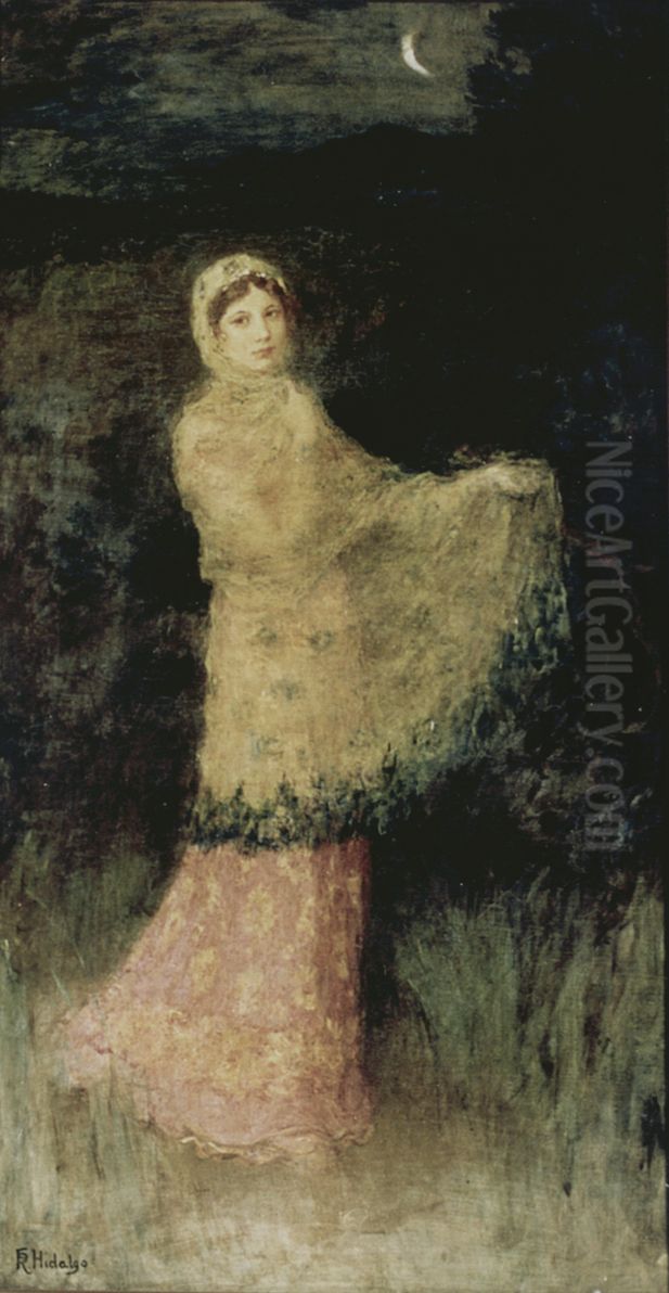A Lady In The Moonlight Oil Painting by Felix Resurreccion Hidalgo Y Padilla