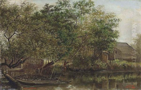 Bank Of The Pasig River, Manila Oil Painting by Felix Resurreccion Hidalgo Y Padilla
