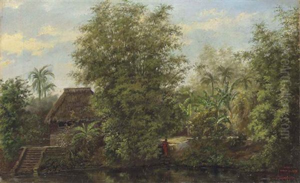 Banks Of The Pasig River, Manila Oil Painting by Felix Resurreccion Hidalgo Y Padilla