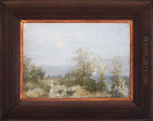 Una Dama A La Luz De La Luna Oil Painting by Felix Resurreccion Hidalgo Y Padilla