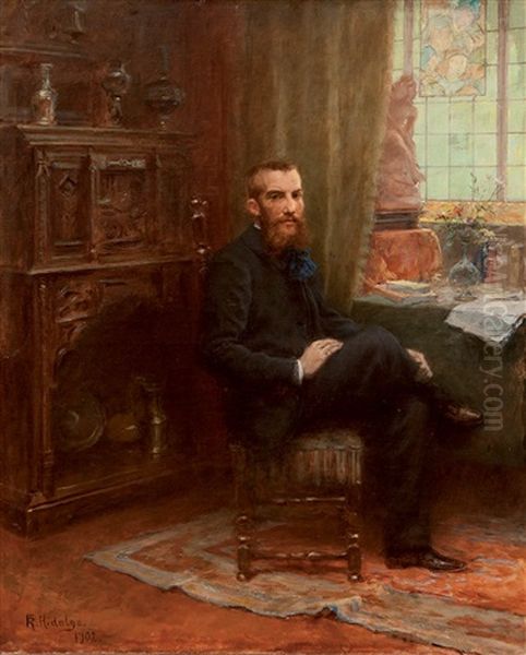 Interior Con Caballero Oil Painting by Felix Resurreccion Hidalgo Y Padilla