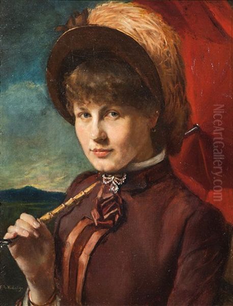 Dama Con Sombrilla Oil Painting by Felix Resurreccion Hidalgo Y Padilla