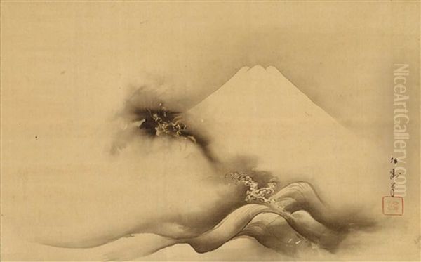 Fuji, Ein Drache In Wolken Und Wellenberge Im Vordergrund Oil Painting by Kikuta Hideyuki