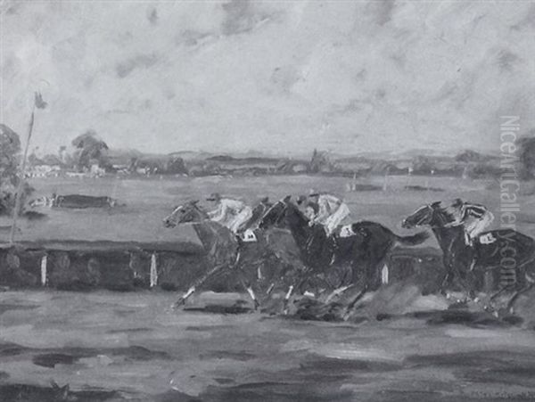Beim Pferderennen Oil Painting by Franz Hienl-Merre