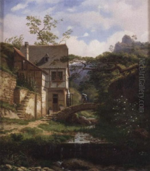 Fachwerkmuhle An Einem Bach Oil Painting by Ernst W. Hieronymi